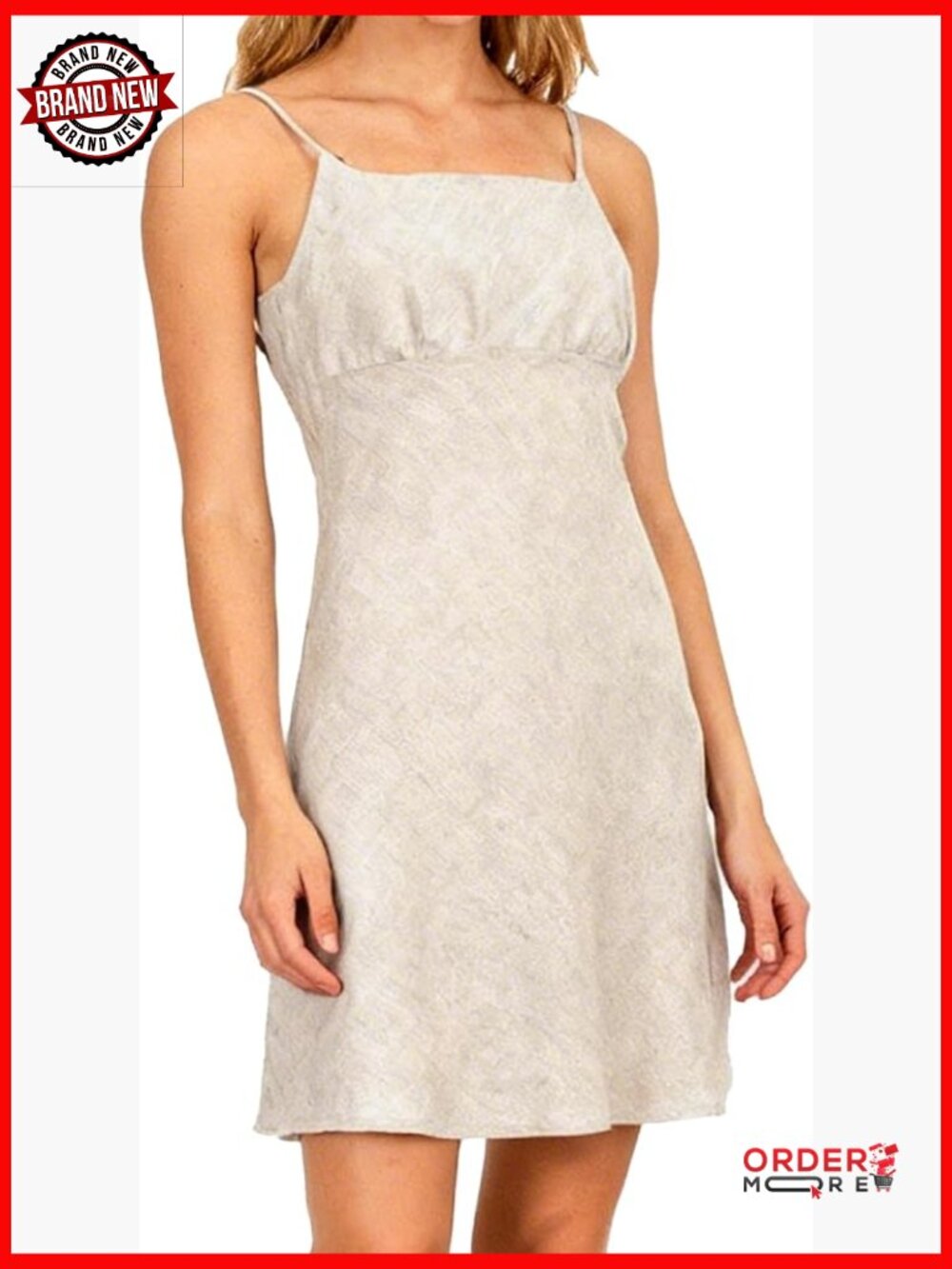 Linen Slip Mini Dress Spaghetti Strap Shift Summer Casual